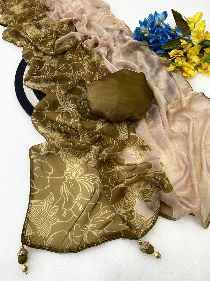 Premium Fendi Satin Digital Print Designer Saree