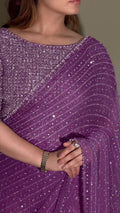 Heavy Embroidered Faux Georgette Saree with Matching Blouse - WINE