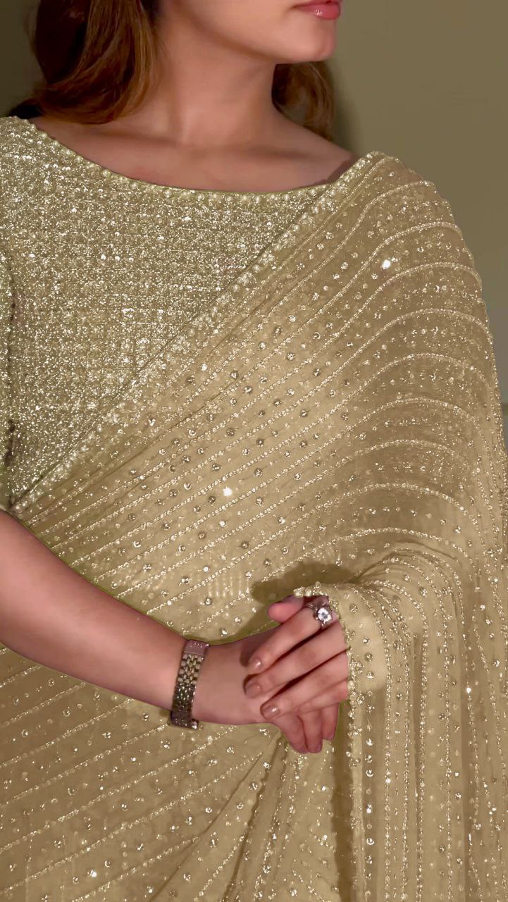 Heavy Embroidered Faux Georgette Saree with Matching Blouse - CAREM