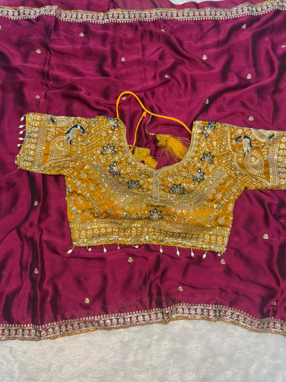 Wedding Special Embroidered Rangoli Silk Saree with Ready Blouse-PINK