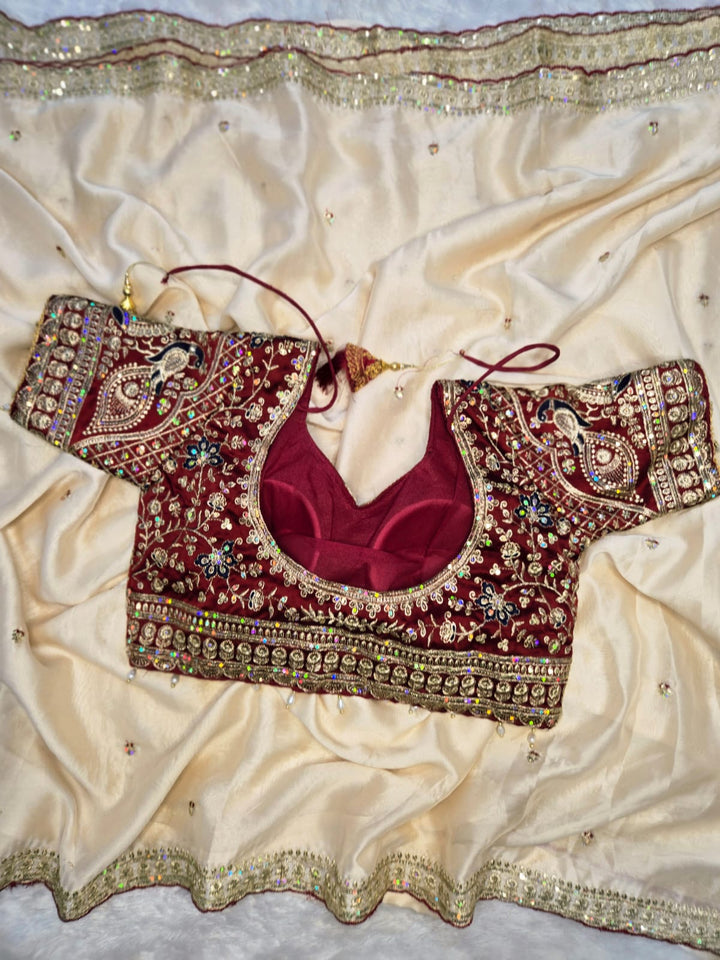 Wedding Special Embroidered Rangoli Silk Saree with Ready Blouse-OFF WHITE