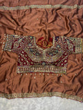 Wedding Special Embroidered Rangoli Silk Saree with Ready Blouse-BROWN