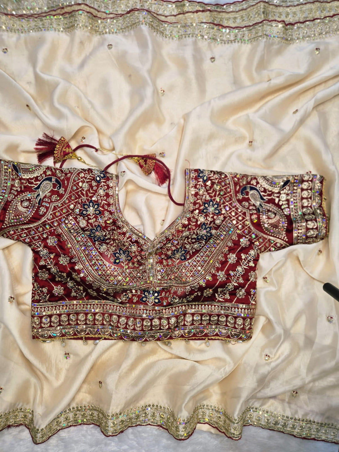 Wedding Special Embroidered Rangoli Silk Saree with Ready Blouse-OFF WHITE