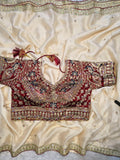 Wedding Special Embroidered Rangoli Silk Saree with Ready Blouse-OFF WHITE