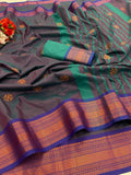 Premium Soft Banarasi Silk Dark Gray Saree with Copper Zari & Rich Pallu | Contrast Blouse