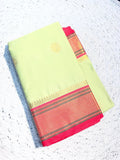 Elegant Aura Silk Saree with Rich Zari Weaving Border & Unstitched Blouse – PASTEL GREEN & PINK