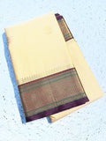 Elegant Aura Silk Saree with Rich Zari Weaving Border & Unstitched Blouse –CREAM & BROWN