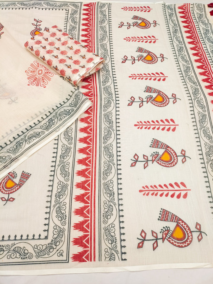 Cultural Motif Printed Casual Wear Saree with Artistic Border Detailing
