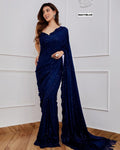 Bollywood Blockbuster Georgette Sequins Embroidered Saree with Designer Silk Blouse-NAVYBLUE
