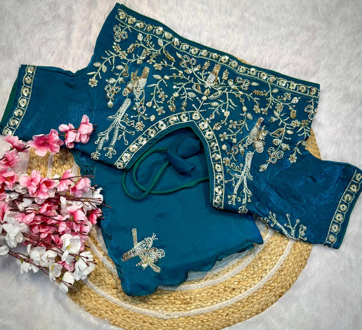 Designer Fandy Satin Saree with Tota-Maina Butta - RAMA
