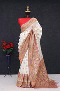 Royal Paithani Elegance Soft Silk Saree with Pashmina Weaving & Contrast Border - WHITE