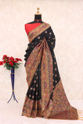 Royal Paithani Elegance Soft Silk Saree with Pashmina Weaving & Contrast Border -   BLACK