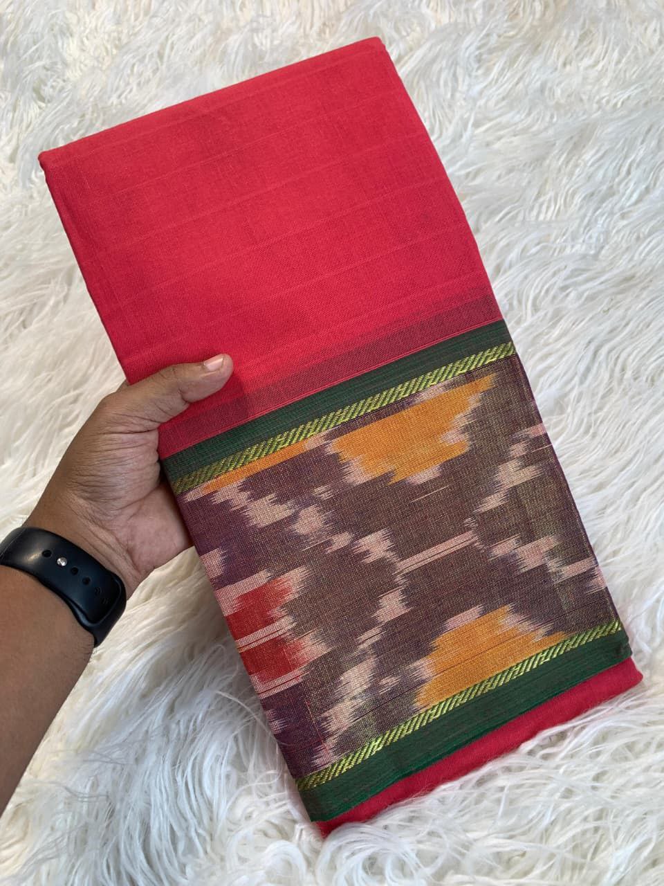 Graceful Handloom Style Cotton Silk Saree - LIGHT RED