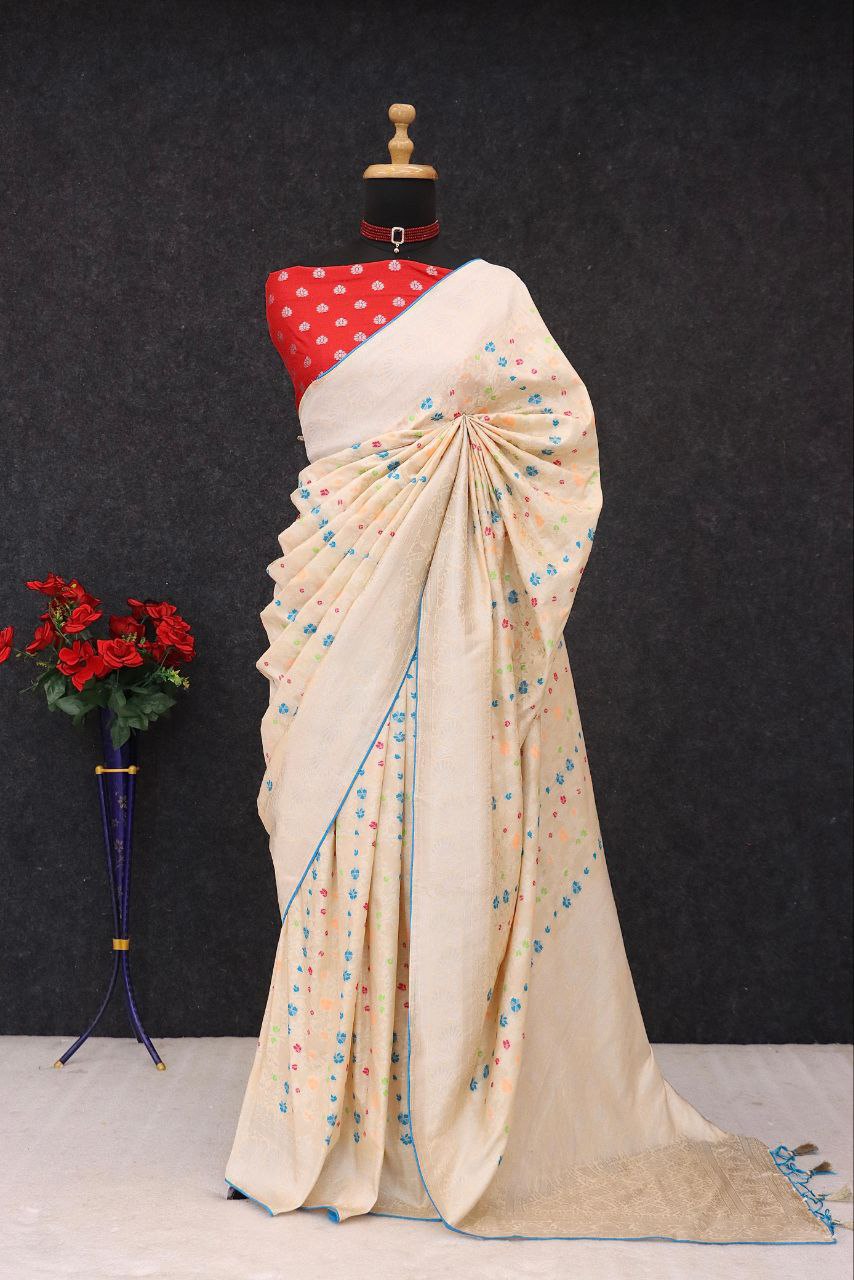 Traditional Paithani Soft Silk Saree with Elegant Pashmina Butti Weaving - LIGHT YELLOW