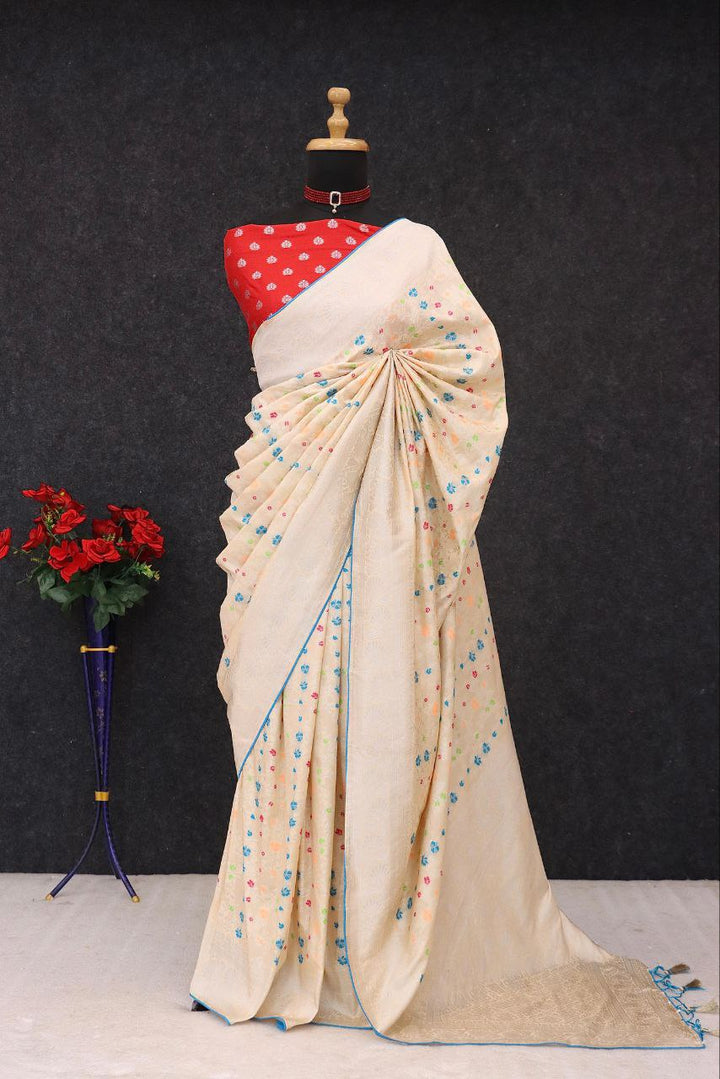 Traditional Paithani Soft Silk Saree with Elegant Pashmina Butti Weaving - LIGHT YELLOW