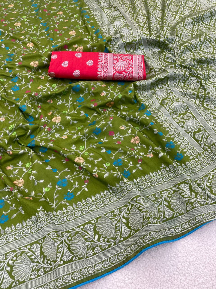 Traditional Paithani Soft Silk Saree with Elegant Pashmina Butti Weaving - MEHENDI