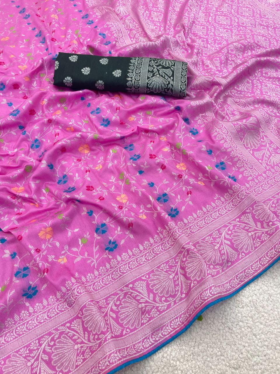 Traditional Paithani Soft Silk Saree with Elegant Pashmina Butti Weaving - PINK