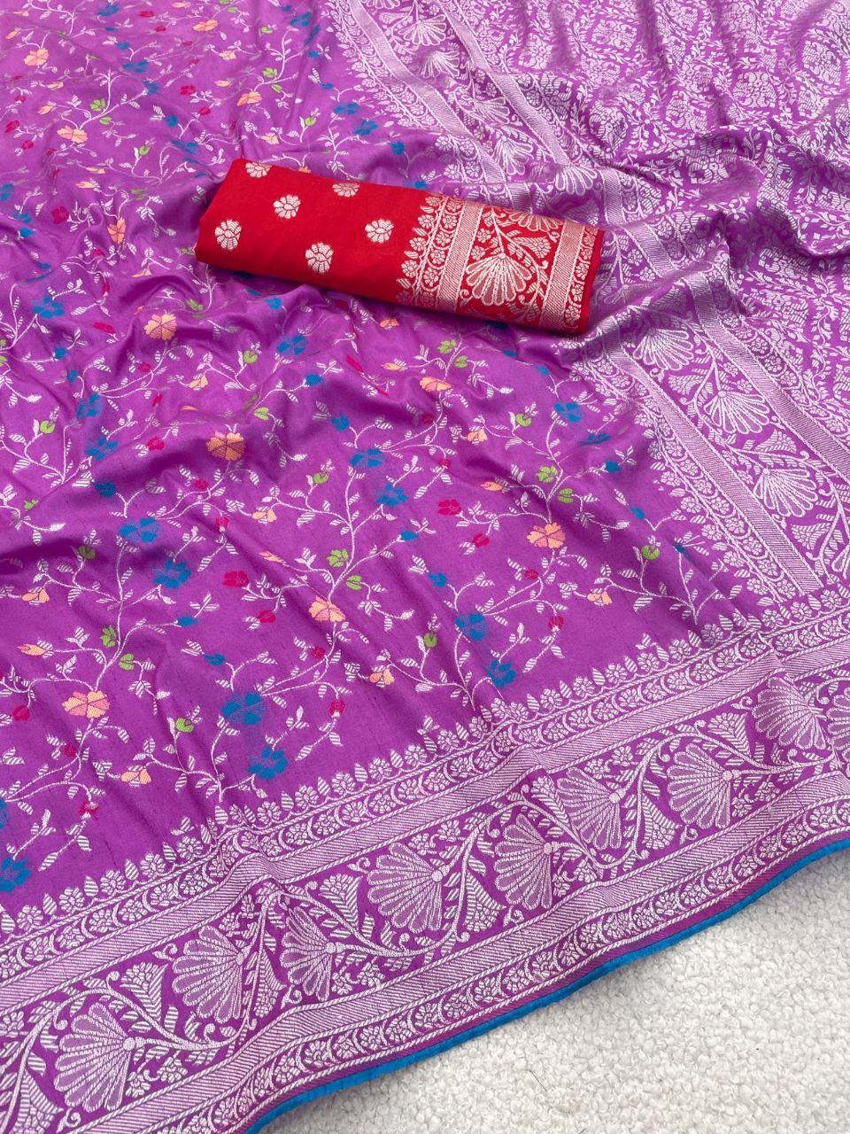 Traditional Paithani Soft Silk Saree with Elegant Pashmina Butti Weaving - PURPLE