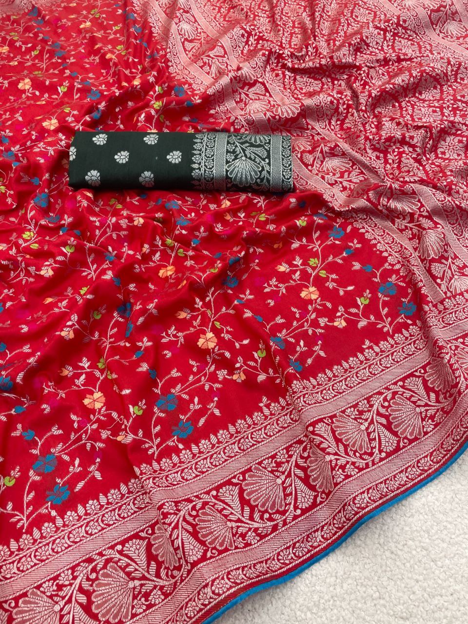 Traditional Paithani Soft Silk Saree with Elegant Pashmina Butti Weaving - RED