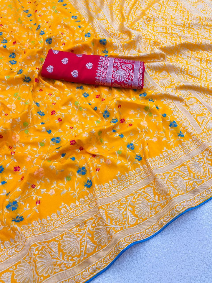Traditional Paithani Soft Silk Saree with Elegant Pashmina Butti Weaving - YELLOW