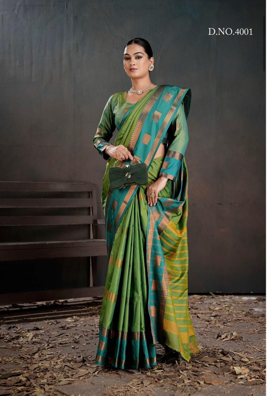 Contrast Border Traditional Silk Saree GREEN