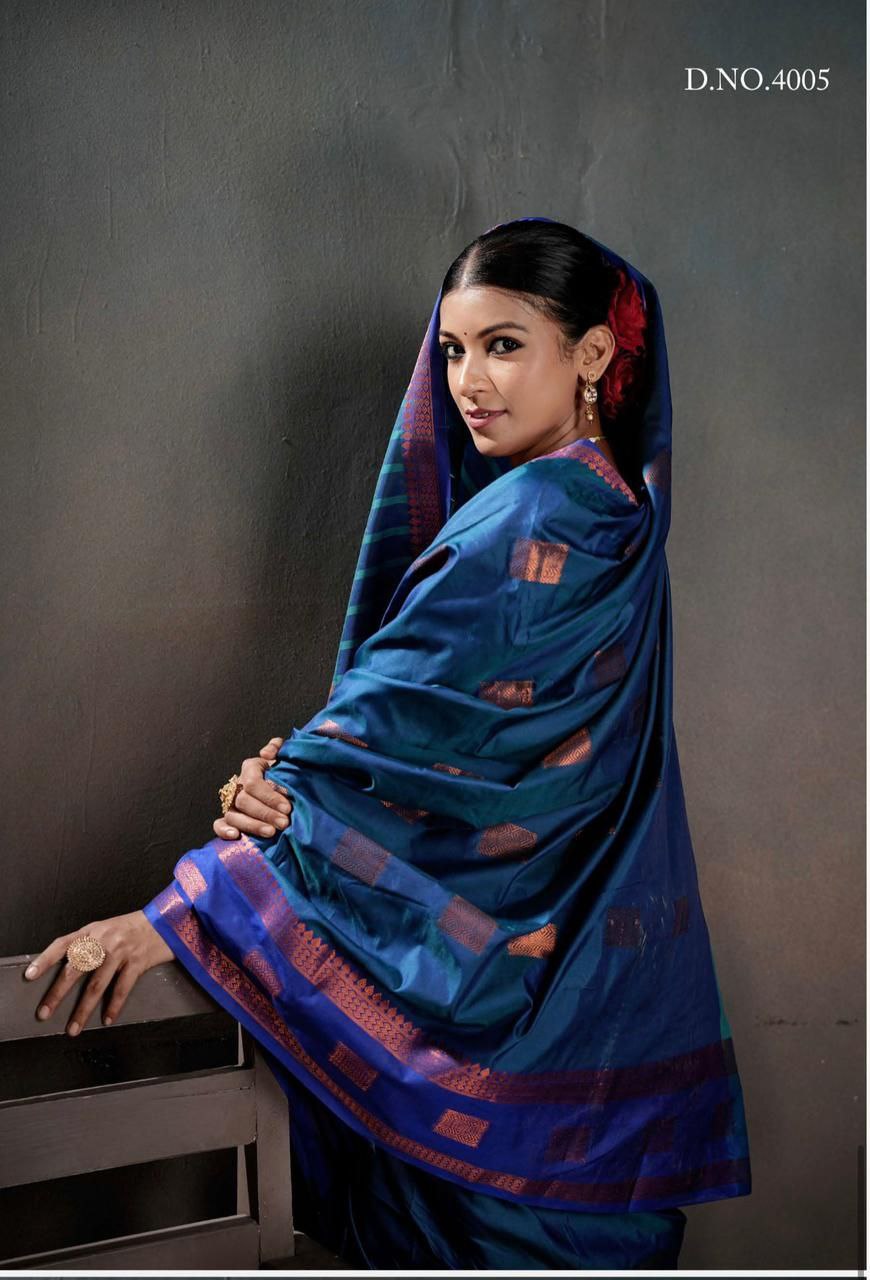 Contrast Border Traditional Silk Saree DARK BLUE