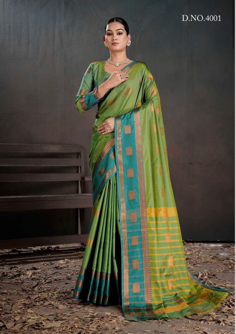Contrast Border Traditional Silk Saree GREEN