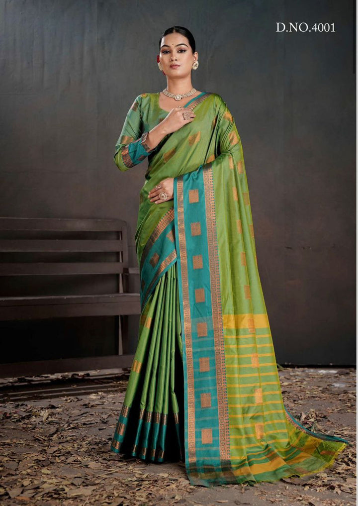 Contrast Border Traditional Silk Saree GREEN