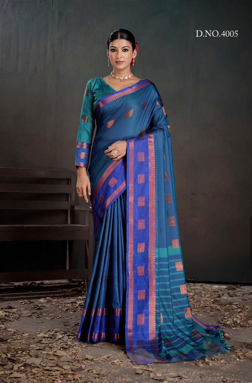 Contrast Border Traditional Silk Saree DARK BLUE