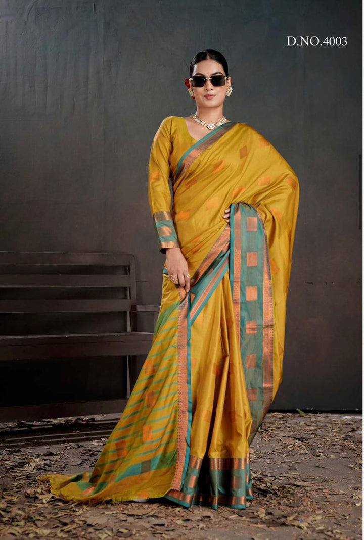 Contrast Border Traditional Silk Saree  YELLOW