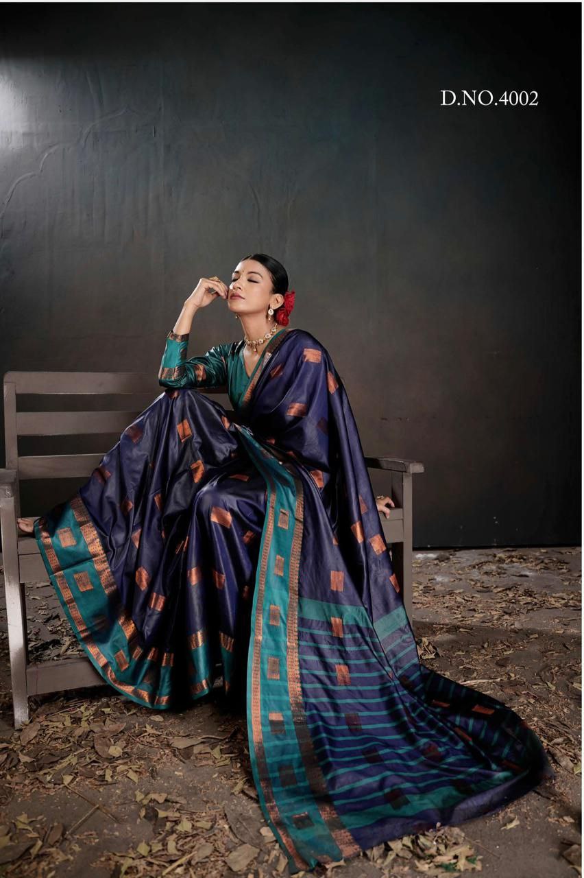 Contrast Border Traditional Silk Saree  PURPLE