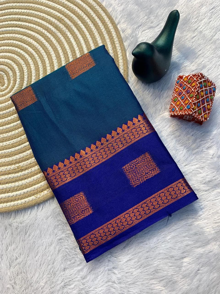 Contrast Border Traditional Silk Saree DARK BLUE