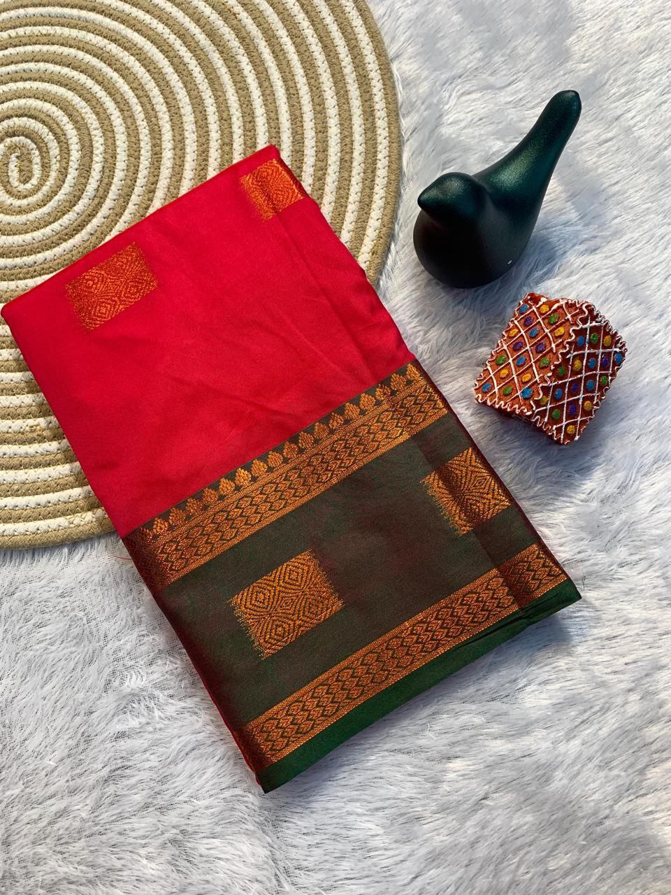 Contrast Border Traditional Silk Saree  DARK PINK