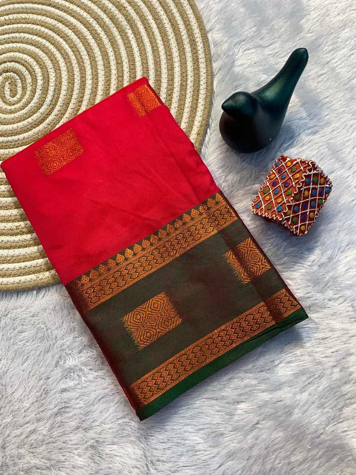 Contrast Border Traditional Silk Saree  DARK PINK