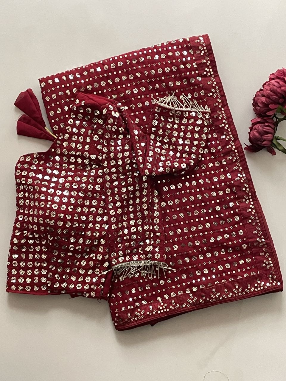 Heavy Embroidered Faux Georgette Saree with Matching Blouse - MAROON