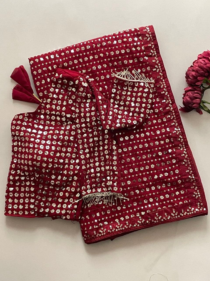 Heavy Embroidered Faux Georgette Saree with Matching Blouse - MAROON