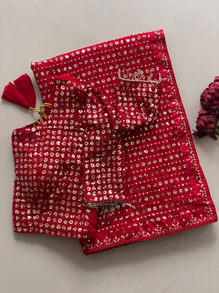 Heavy Embroidered Faux Georgette Saree with Matching Blouse - RED