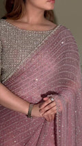 Heavy Embroidered Faux Georgette Saree with Matching Blouse - PINK