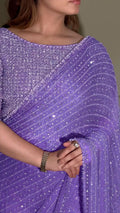 Heavy Embroidered Faux Georgette Saree with Matching Blouse - PURPLE