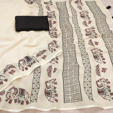 Traditional Elephant Elegance Saree