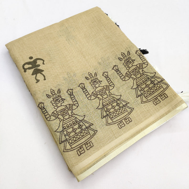 Tribal Warli Art Linen Saree