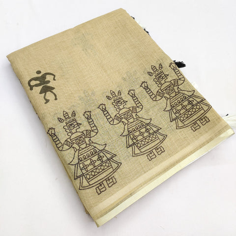 Tribal Warli Art Linen Saree