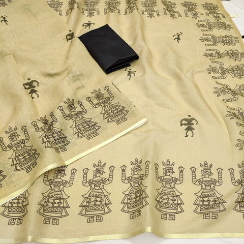Tribal Warli Art Linen Saree