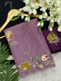 Elegant Premium Crunchy Chiffon Saree with Designer Patch & Handwork Border - PURPLE