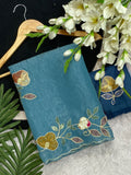 Elegant Premium Crunchy Chiffon Saree with Designer Patch & Handwork Border - RAMA