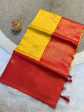 Radiant Yellow & Red Kanchipuram Pattu Silk Saree with Rich Zari Border