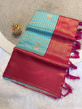 Radiant Sky Blue & rani pink Kanchipuram Pattu Silk Saree with Rich Zari Border