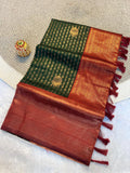 Radiant Green & maroon Kanchipuram Pattu Silk Saree with Rich Zari Border