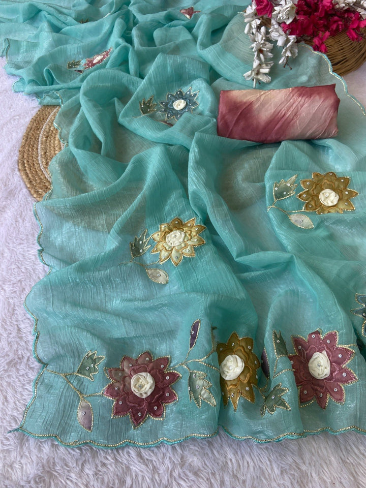 Boutique Collection Handwork Saree - SKY BIUE