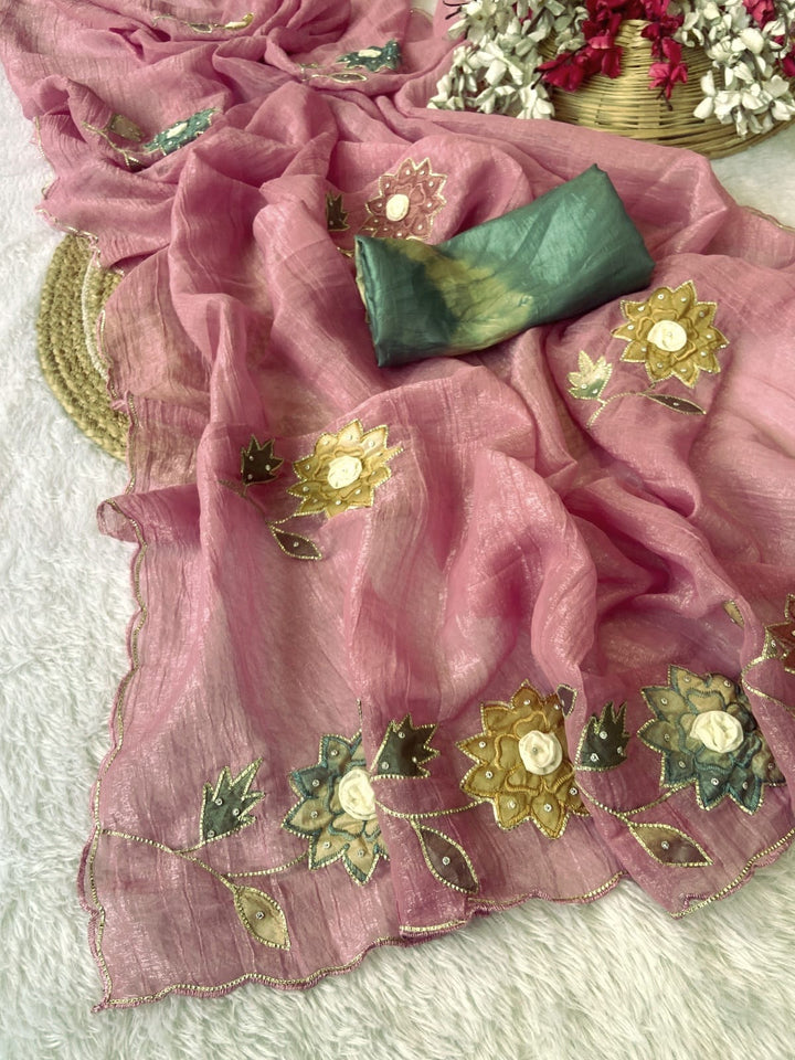 Boutique Collection Handwork Saree - BABY PINK